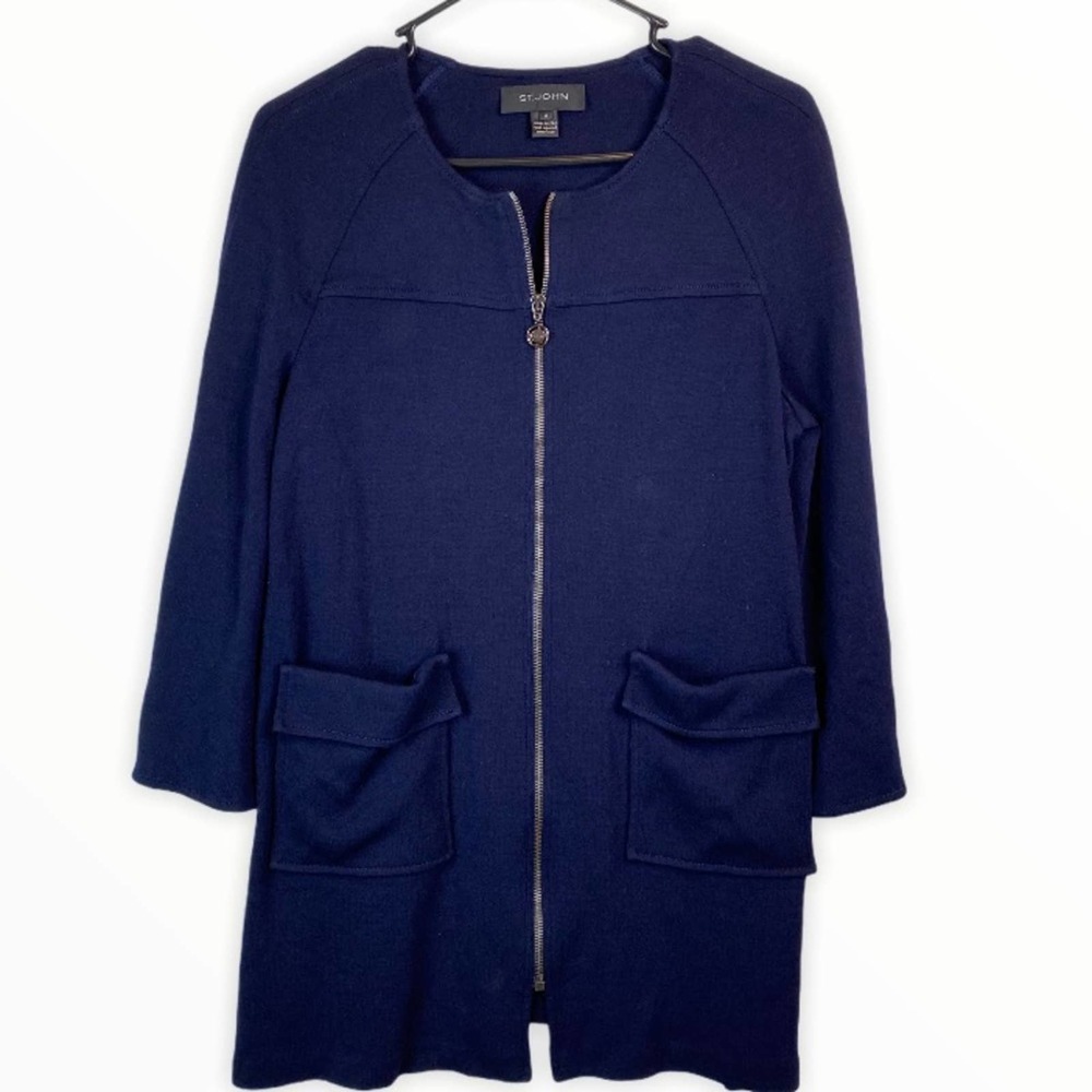 St. John Zip Front Pocket Wool Blend Jacket Navy M